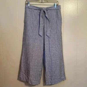 Loft Outlet Blue & White Stripe Wide Leg Crop Linen/Rayon Size Small Tie Pants.
